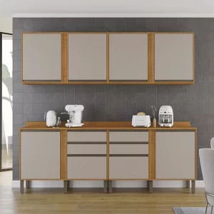 2 Balcões Pérola Cinamomo/Off + 2 Aéreo Pérola 2 Portas Cinamomo/Off Larg. 2.40m Sallêto