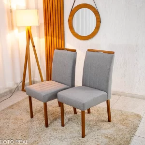 2 Cadeiras Isabela Linho Cinza 05 Madeira Maciça KM Decor - Entregue Montada