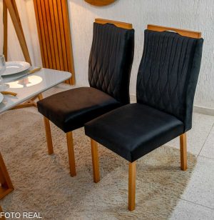 2 Cadeiras Genova Veludo Preto 504 Madeira Art Assentos - Entregue Montada