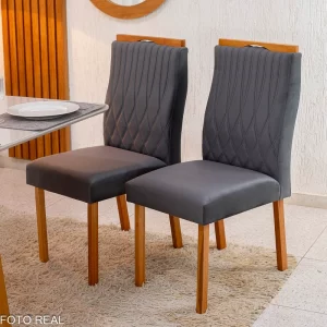 2 Cadeiras Genova Veludo Cinza 507 Madeira Art Assentos - Entregue Montada