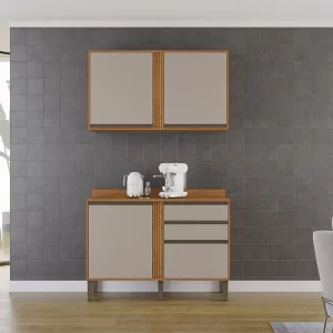 Balcão Pérola Cinamomo/Off 1.20m + Aéreo Pérola 2 Portas Cinamomo/Off 1.20m - Sallêto