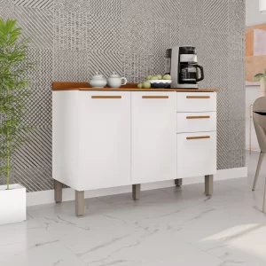 Balcão Cozinha New Valência Branco/Cinamomo Larg. 1.20m - Sallêto