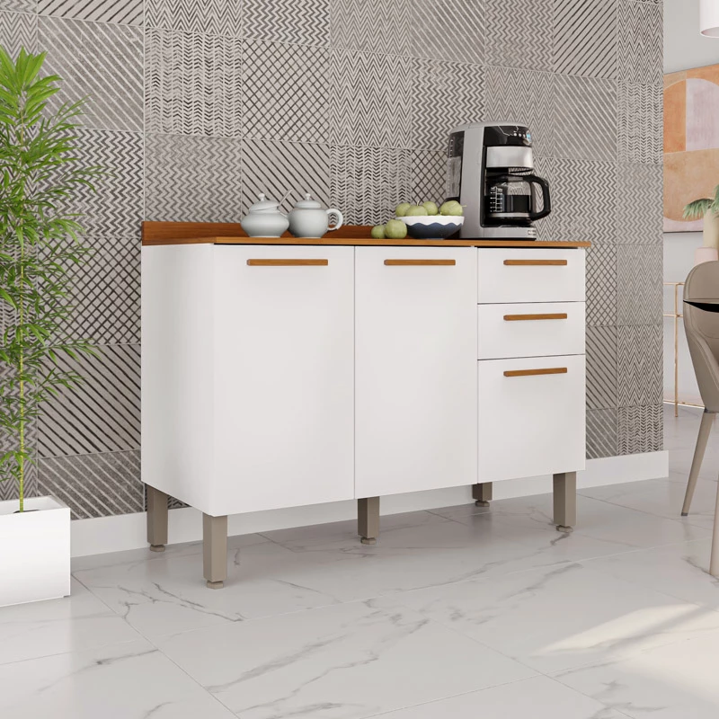 Balcão Cozinha New Valência Branco/Cinamomo Larg. 1.20m - Sallêto