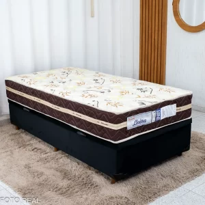 Box Baú Solt. Pop Veludo Preto Nature + Colchão Solt. Livina 88x188x25 D33 e Molas Ensacadas - Orthoside