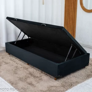 Box Baú Solteiro Pop Veludo Preto 88x188x37 - Nature