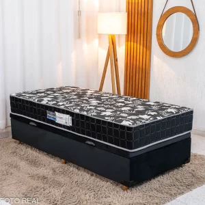 Box Baú Solteiro Pop Veludo Preto - Nature + Colchão Solteiro Orthoclínico 88x188x57 Ortopédico D28 - Orthoprime | Suporta até 120kg