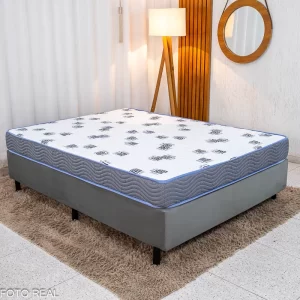 Box Casal Sued Cinza Ortobel + Colchão Casal Light 100% Espuma D33 Selado 138x188x54 - Ortobom | Suporta até 260kg