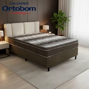 Box Casal Sued Marrom Nosso Sonho + Colchão Casal Ortopédico Light 138x188x62 - Ortobom | Suporta até 260kg