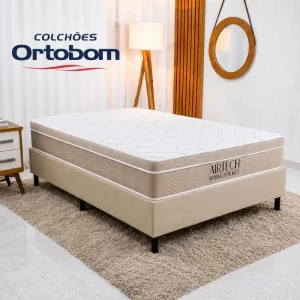 Colchão Casal Airtech Springpocket Molas Ensacadas Ortobom + Box Casal Sued Bege Ortobel 138x188x62 | Suporta até 240kg