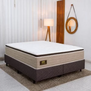 Colchão Queen Twins Molas BlueWave + Base Box Queen Bipartido Universal Marrom Bordado - Gazin 158x198x74 | Suporta até 290kg