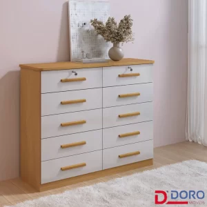 Cômoda Ryad Com 10 Gavetas Cinamomo/Off D Doro