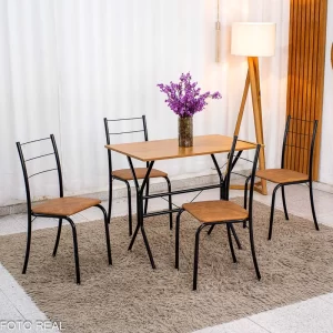 Conjunto Mesa Belize Retangular 90x58 Naturale Base Nexus Preto Fosco + 4 Cadeiras Belize Korino Marrom - Tubo Minas