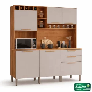 Armário Cozinha New Topázio Cinamomo/Off 6 Portas 2 Gavetas Larg. 1.65m - Sallêto