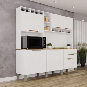 Armário de Cozinha 1,65m New Topázio Branco/Cinamomo 6 Portas 2 Gavetas - Sallêto