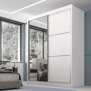 Guarda-roupa Atenas Branco 2 Portas C/ 1 Espelho 3 Gavetas 100% MDF Larg. 1.85m - D'Doro