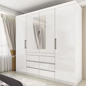 Guarda-Roupa Império Larg. 2.00m Branco C/Espelho 4 Portas 6 Gavetas - Carioca