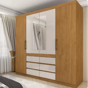 Guarda-Roupa Império Larg. 2.00m Cinamomo/Off C/Espelho 4 Portas 6 Gavetas - Carioca