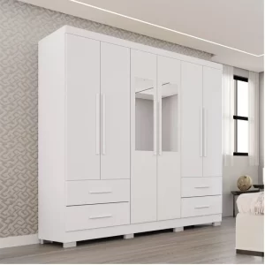 Guarda-roupa Texas Premium Branco C/Espelho e Pés 6 Portas 4 gavetas Larg. 1.80m - Sallêto