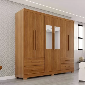 Guarda-roupa Texas Premium Cinamomo C/Espelho e Pés 6 Portas 4 gavetas Larg. 1.80m - Sallêto