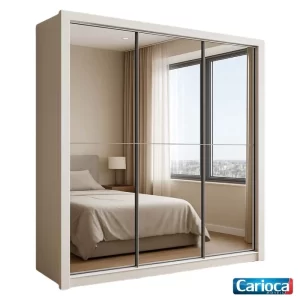 Guarda-Roupa Veneza Premium Larg. 1.88m 3 Portas C/ 3 Espelho 4 Gavetas Branco Carioca