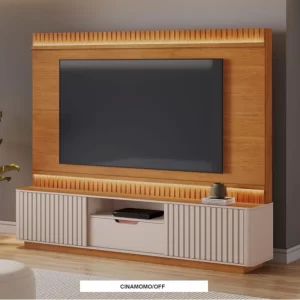 Home Atena Candian Larg. 2.10m Cinamomo/Off White C/Detalhe Ripado e Luminárias em LED - JCM