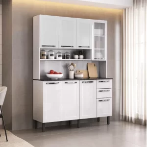 Kit Cozinha Florença Larg. 1.40m Branco 8 Portas 2 Gavetas em Aço - Itatiaia