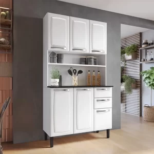 Kit de Cozinha em Aço 1,05m Pratika Branco 1904 6 Portas 2 Gavetas - Itatiaia