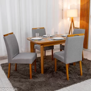 Mesa de Jantar Londrina 120x80 Cinamomo Rufato + 4 Cad. Isabela Linho Cinza 05 Madeira - Art Assento