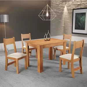 Mesa de Jantar Perla Mel 110×75 com 4 Cadeiras Brisa Veludo Assento Marfim - Viero