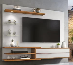 Painel NT 1115 Larg. 1.80m Off White/Freijó C/ Led para TV até 60" - Notável