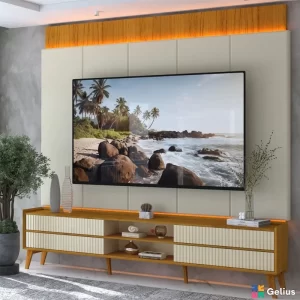 Rack Magnífico 212 + Painel Magnífico 220 Nature/Off C/LED e Detalhe Ripado Larg. 2.18m Gelius