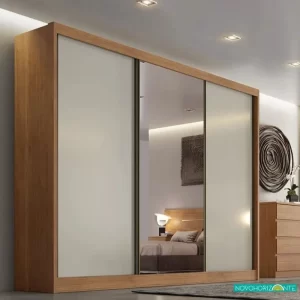 Roupeiro Casal Diamond Plus Cumaru/Fendi Fosco 3 Portas 6 Gavetas C/ 1 Espelho 100% MDF Larg. 2.41m - Novo Horizonte