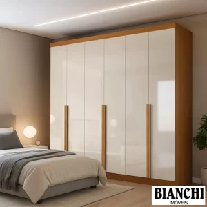Roupeiro Alvorada 6 Portas larg. 2.70m 100% MDF Nature/Off - Bianchi