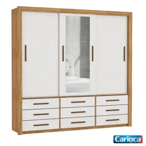Guarda-roupa Casal Anjos Cinamomo/Off 3 Portas 9 Gavetas C/ 1 Espelho Larg. 1.91m - Carioca