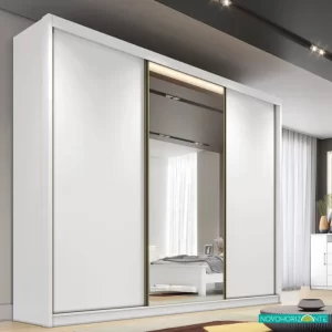 Roupeiro Casal Diamond Plus Neve 3 Portas 6 Gavetas C/ 1 Espelho 100% MDF Larg. 2.41m - Novo Horizonte
