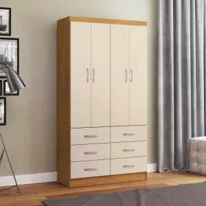 Roupeiro Nápoles Larg. 0.93m Noce TX/Pérola 4 Portas 6 Gavetas - San Marino