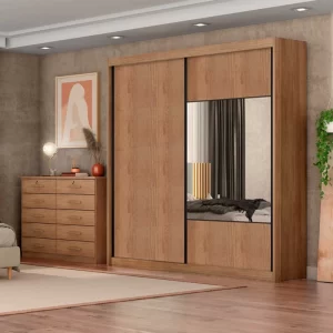 Roupeiro Casal Versatto Cumaru/Fendi 2 Portas 6 Gavetas 100% MDF Larg. 2.08m Flex - Novo Horizonte