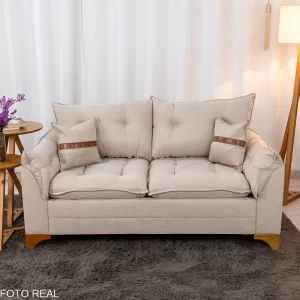 Sofá 2 Lugares Creta Larg. 1.60m Linho Bege 24 - Molas bonnel
