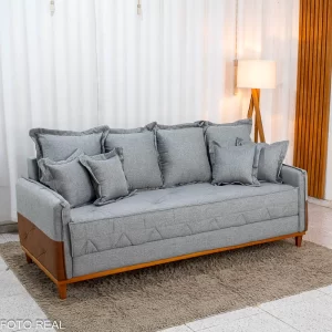 Sofá 4 Lugares Living Luca 2.10m Linho Cinza C/ Detalhe - Molas Bonnel