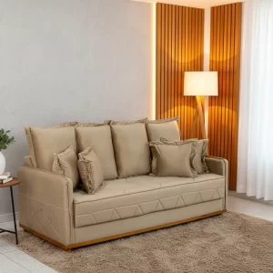 Sofá 3 Lug. Vican Larg. 2.00m Veludo Bege 5002 - Molas Bonnel