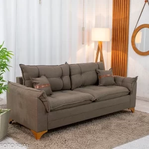 Sofá 2 Lugares Creta Larg. 1.60m Linho Marrom 25 - Molas bonnel