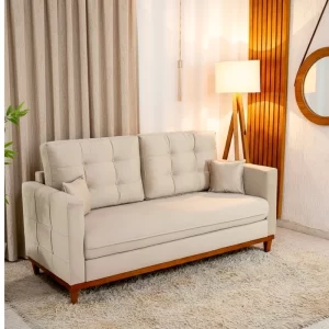 Sofá 3 lugares Living Califórnia Veludo Bege - Larg. 1.82m
