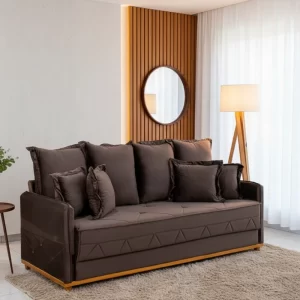 Sofá 3 lugares Vican Larg. 2.00m Veludo Marrom 5004 - Molas Bonnel