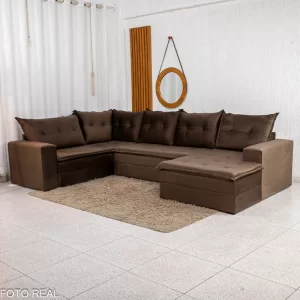 Sofá de Canto Atalanta 3.20 m Chaise Lado Esquerdo Veludo Marrom 204/06