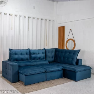 Sofá de Canto Retrátil Reclinável Nápoles 2.75 m Veludo Azul 205/12