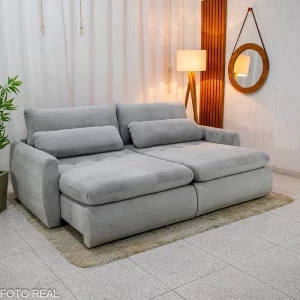 Sofá Retrátil e Cama Amaranto 2.30m Veludo Plush Prata - Sem Caixa