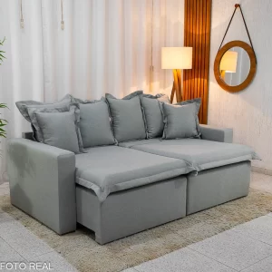 Sofá Retrátil e Cama Torino 2.10m Linho Cinza 507 - Sem Caixa