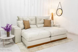 Sofá Retrátil Reclinável Gran Bello 2.30m Veludo Bege Claro - Molas Ensacadas Pocket