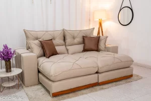 Sofá Retrátil Reclinável Gran Bello 2.50m Linho Bege - D33 e Molas Ensacadas