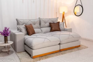 Sofá Retrátil Reclinável Gran Bello 2.90m Linho Cinza 31 - D33 e Molas Ensacadas